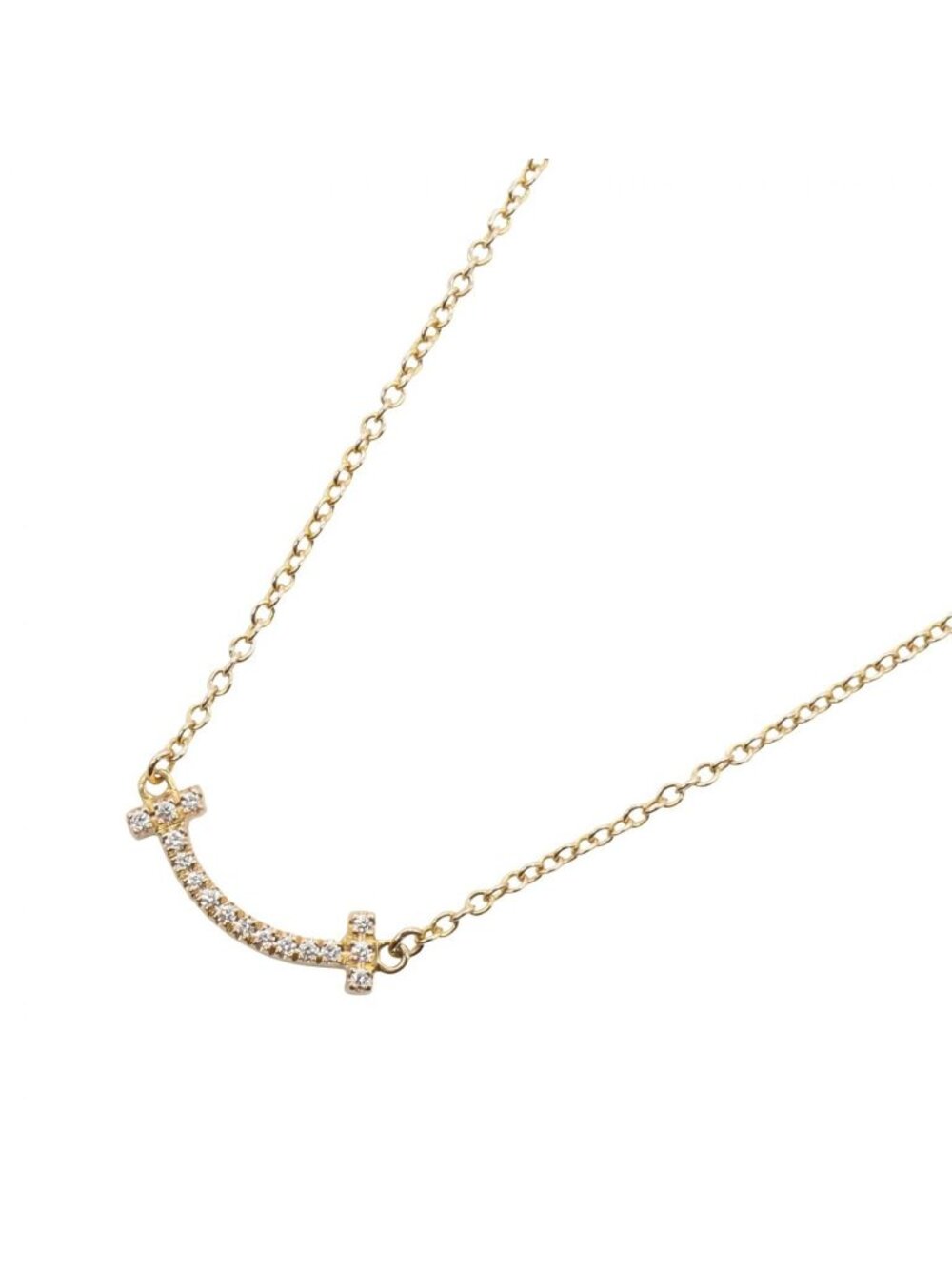 Tiffany & Co Necklace T Smile Mini Diamond 41.5 46 cm 18k Pink Gold